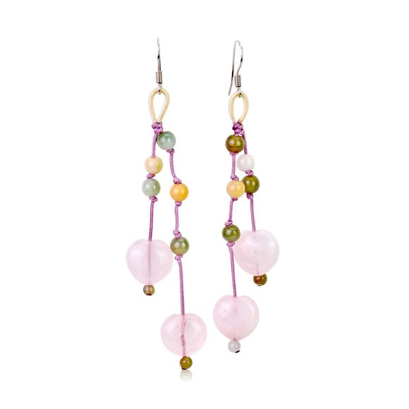 Stunning Rose Quartz Hearts Gemstone Earrings - Picture 1 of 4